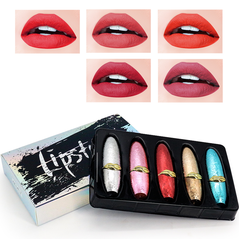Bullet 5pcs Set Bright Colored Moisturising Matte Red Lipstick