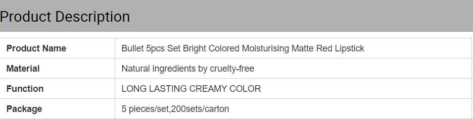 Bullet 5pcs Set Bright Colored Moisturising Matte Red Lipstick