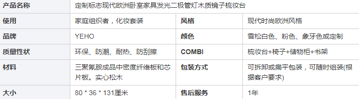 欧洲发光二极管灯镜子梳妆台