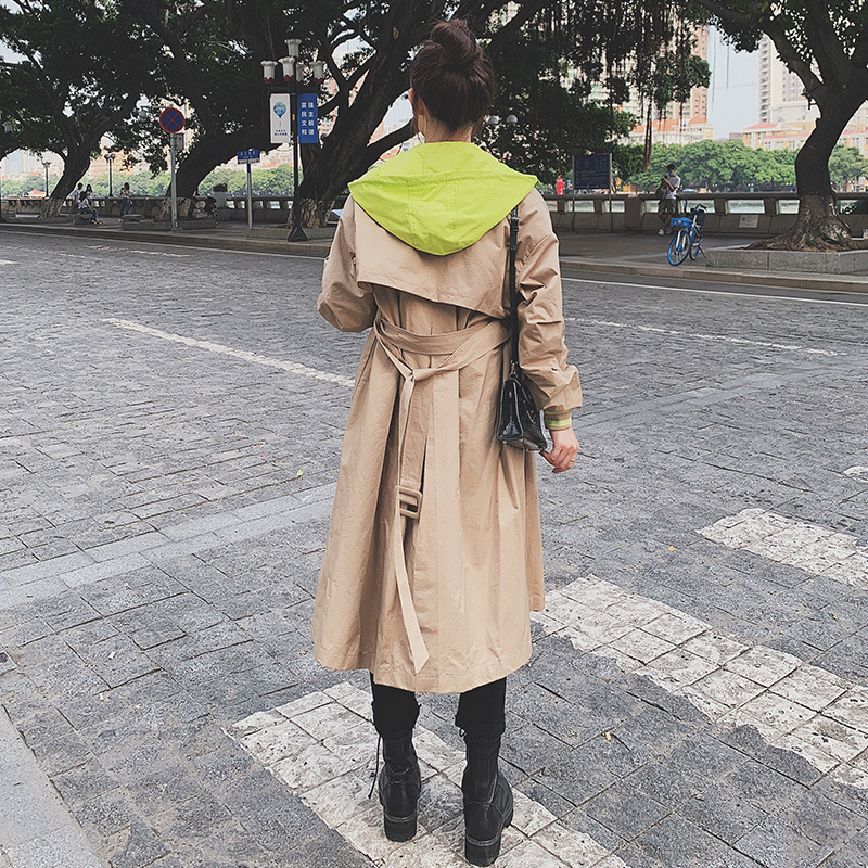 Trench Mid Length Stitching Casual Womens Windbreaker