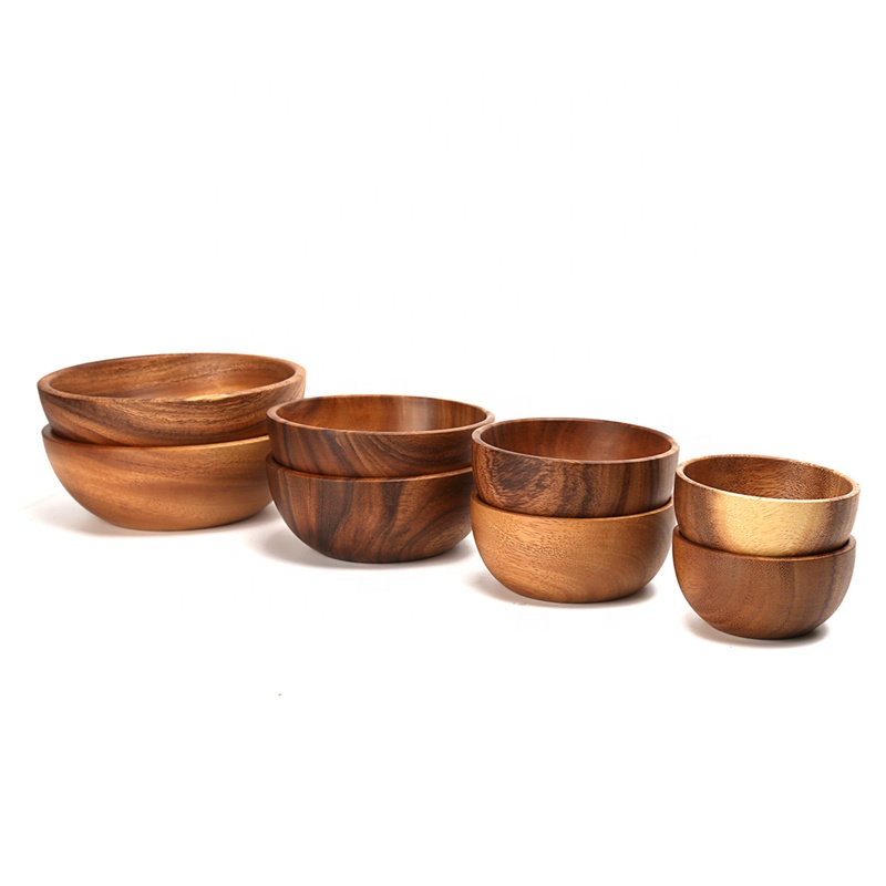 Classical Handmade Natural 8 cm Acacia Wood Anti-scald Soup Rice Bowl