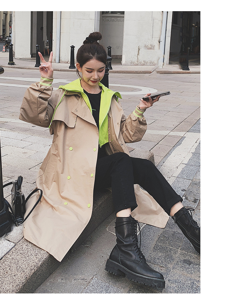 Trench Mid Length Stitching Casual Womens Windbreaker