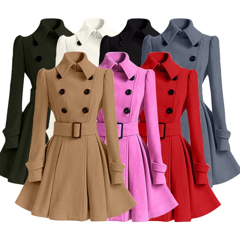 Double-breasted slim women's wool windbreaker
