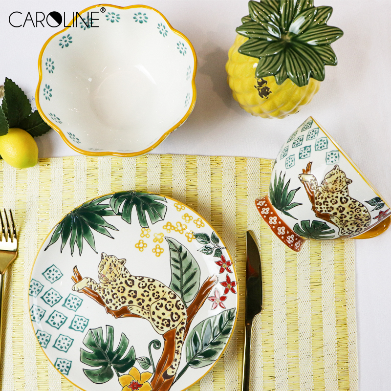 Ceramic Tableware Sets Hand-Painting Jungle Cereal Dinner Bowl