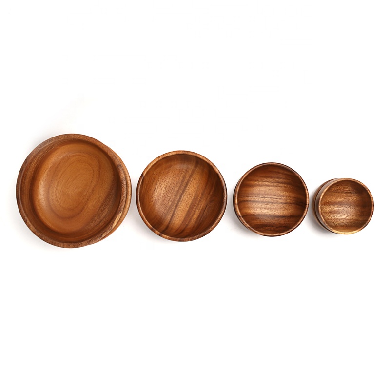 Classical Handmade Natural 8 cm Acacia Wood Anti-scald Soup Rice Bowl