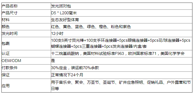 派对套装带100个手镯连接器荧光棒