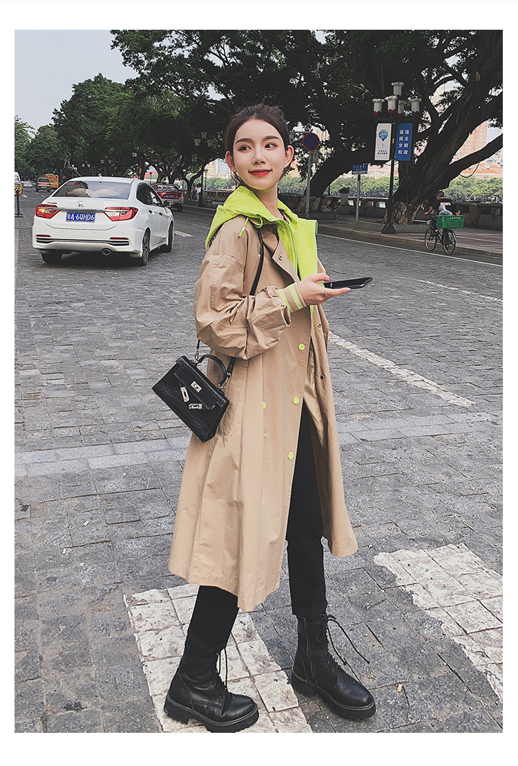 Trench Mid Length Stitching Casual Womens Windbreaker