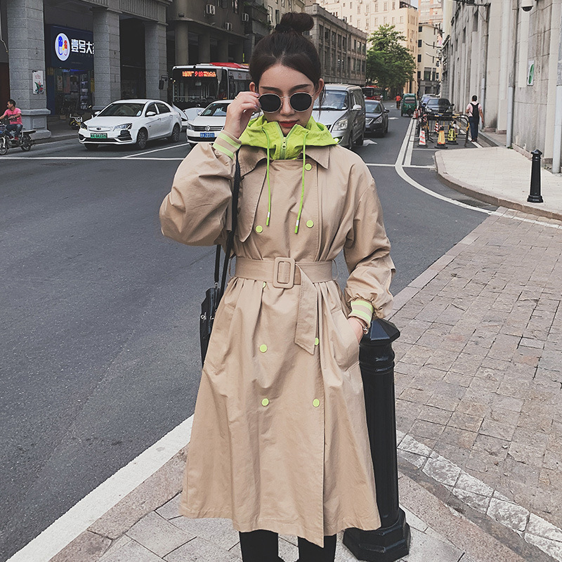 Trench Mid Length Stitching Casual Womens Windbreaker
