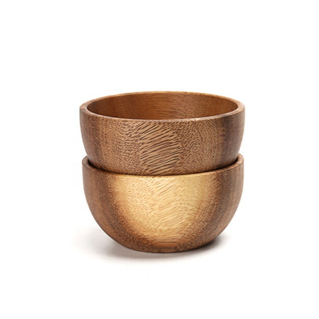 Classical Handmade Natural 8 cm Acacia Wood Anti-scald Soup Rice Bowl