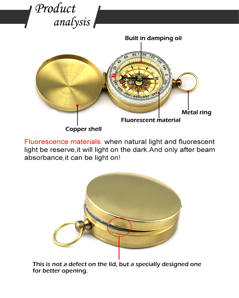 金色便携式户外定向指南针