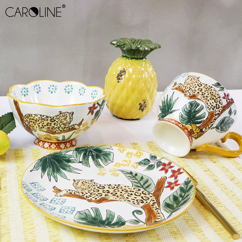 Ceramic Tableware Sets Hand-Painting Jungle Cereal Dinner Bowl