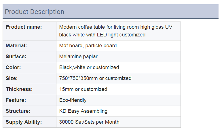 Living room high gloss UV lamp Thailand coffee table
