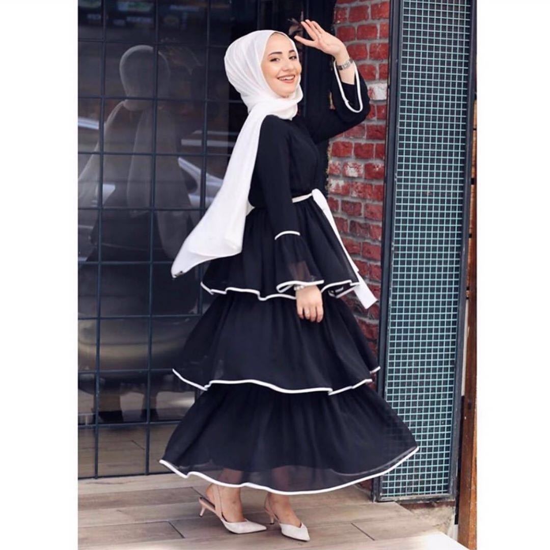 Muslim ethnic style plus-size women's dress Arabian fashion cake dress Dubai ankle length robe