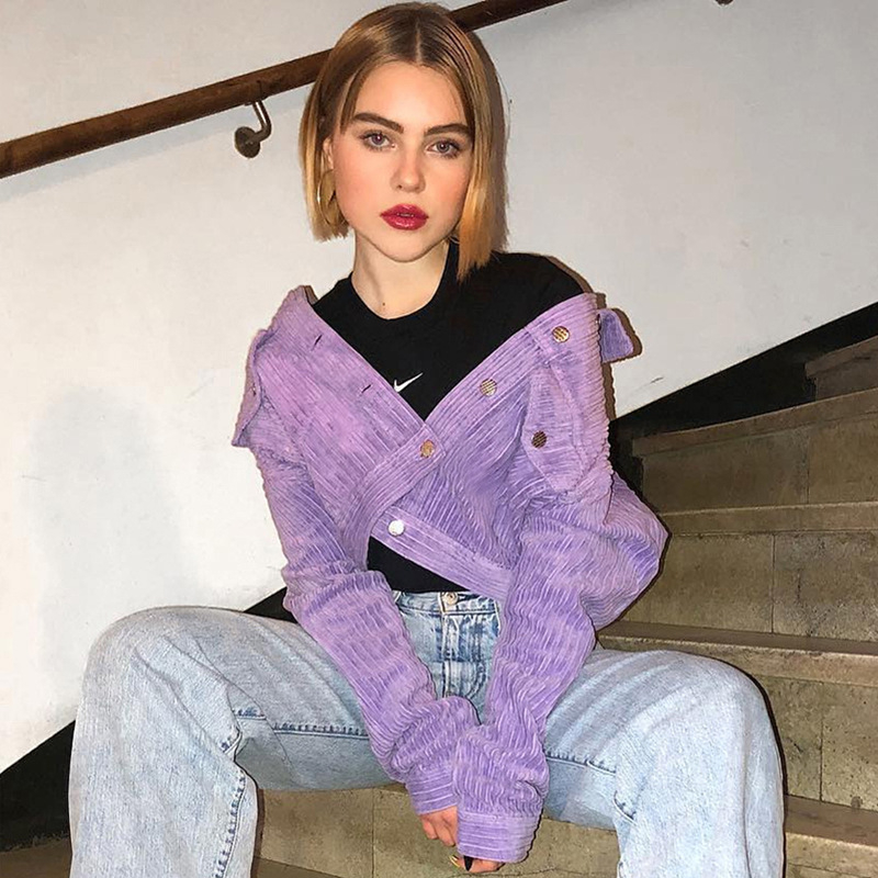 European and American Harajuku corduroy loose winter woman blouse