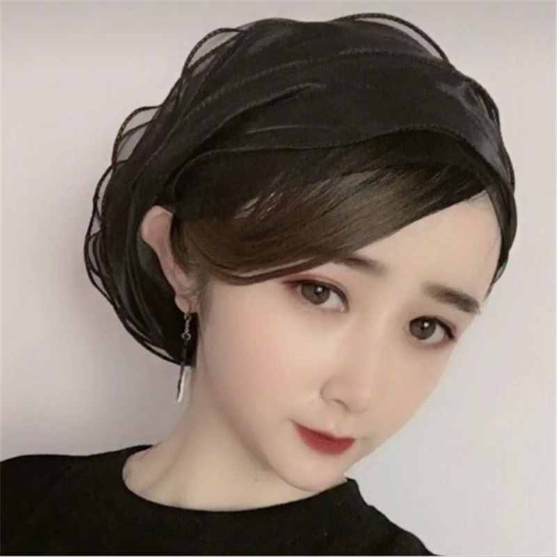 Arabic lady's hat with fashionable organza lace and high collar