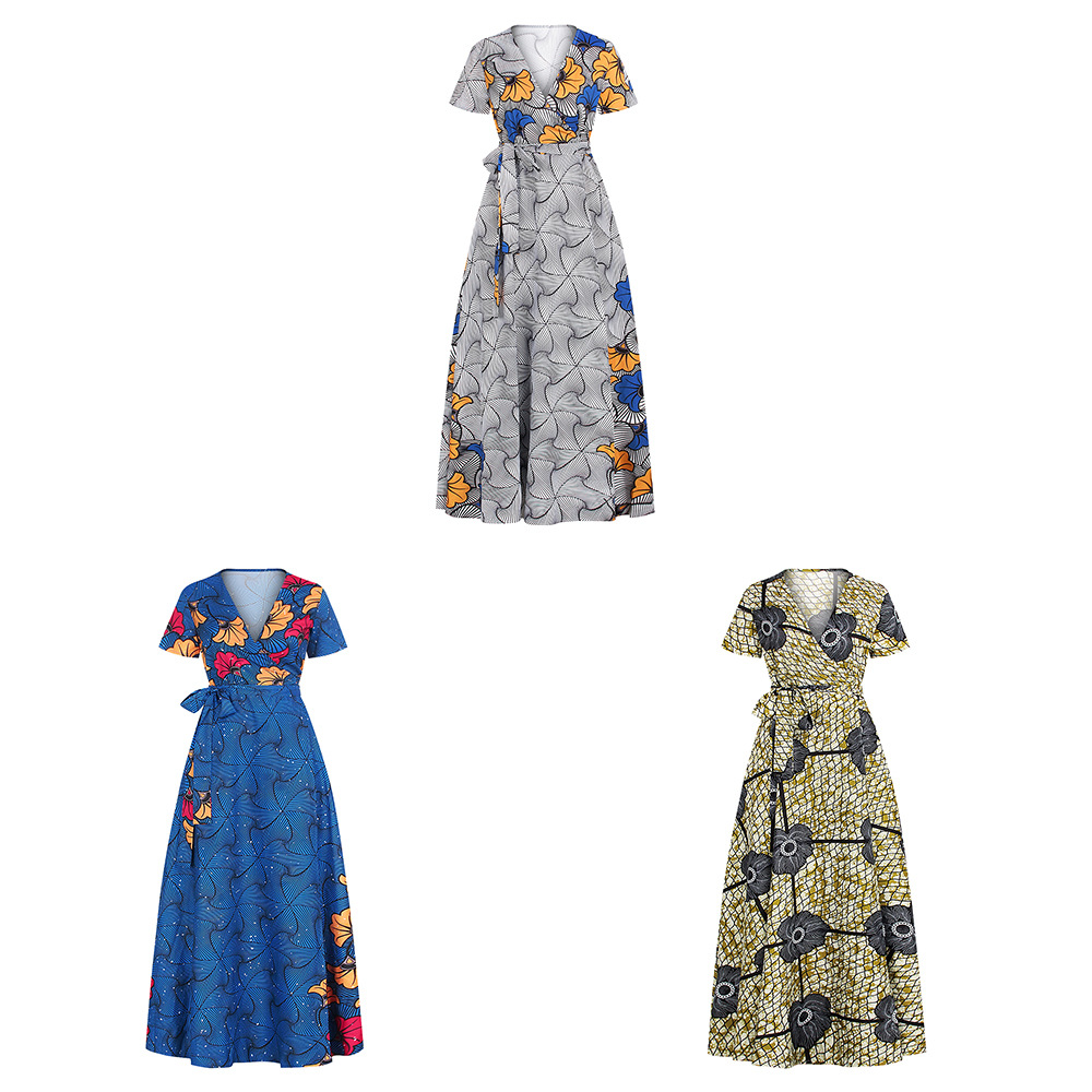 African women's popular printed V-neck dress