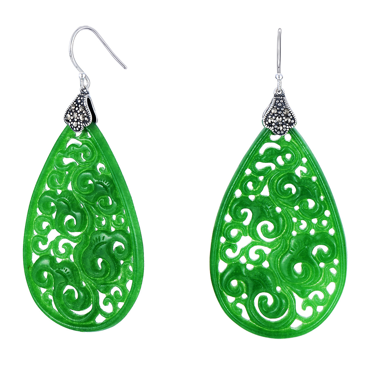 Chinese wind ms carved jade earrings