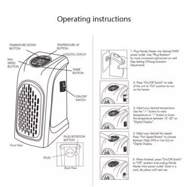 Handheld positive temperature coefficient personal adjustable temperature portable electric heaters