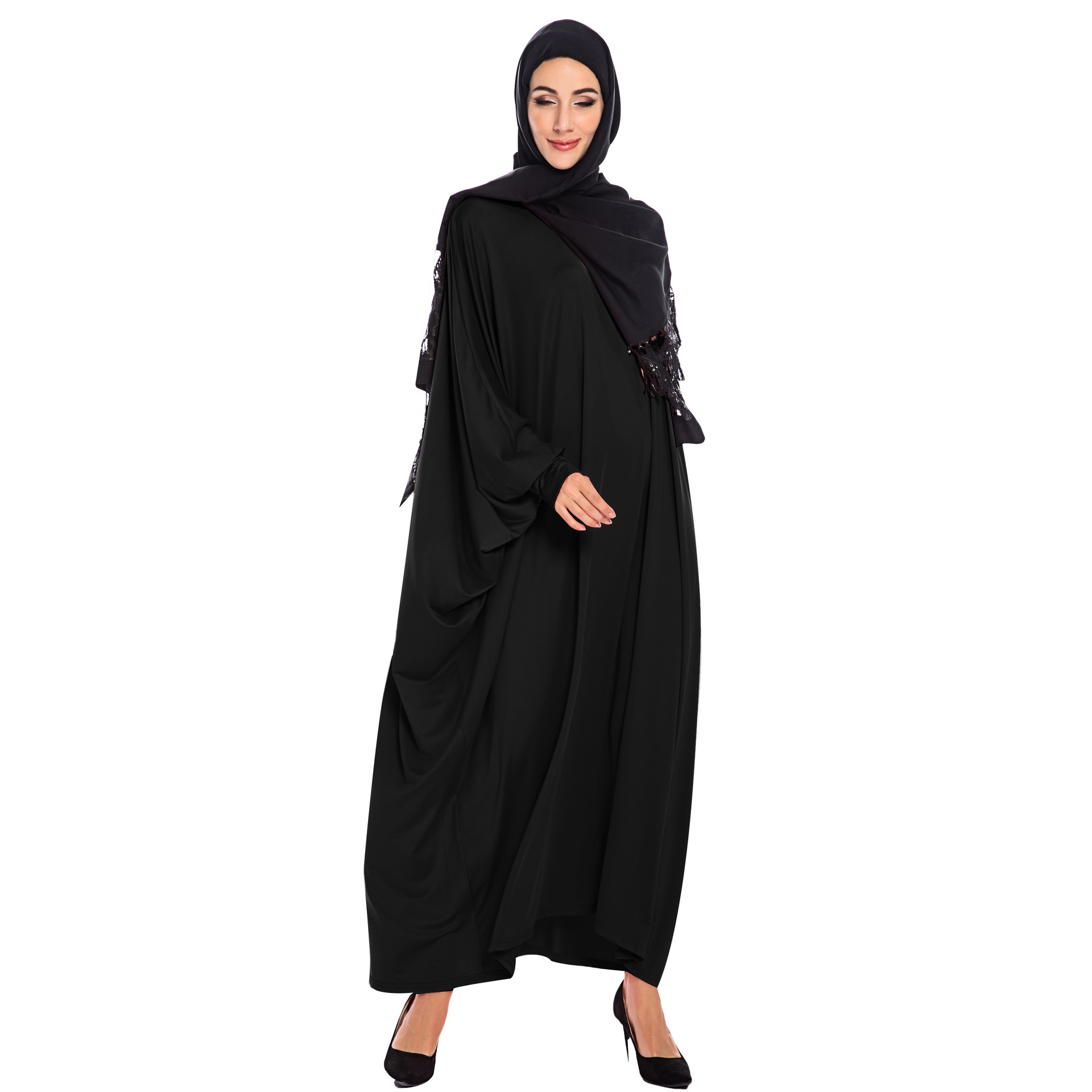 Popular leisure pure color round collar Arab women burqa