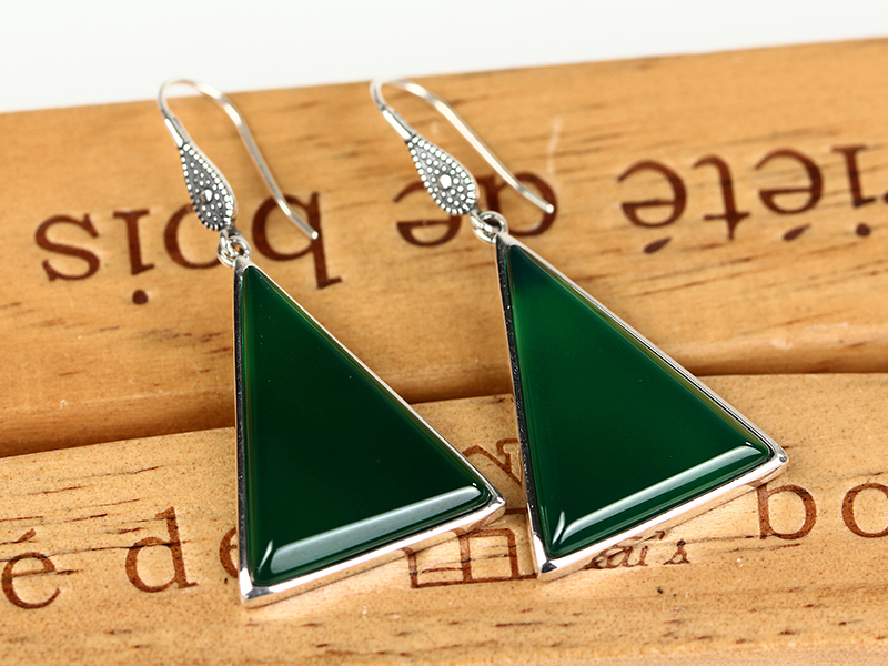Jia Shun Tai silver jewelry handmade triangular agate earrings