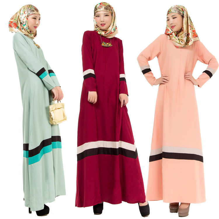 Early autumn women's wear special Muslim fashion matching color floor-length robes