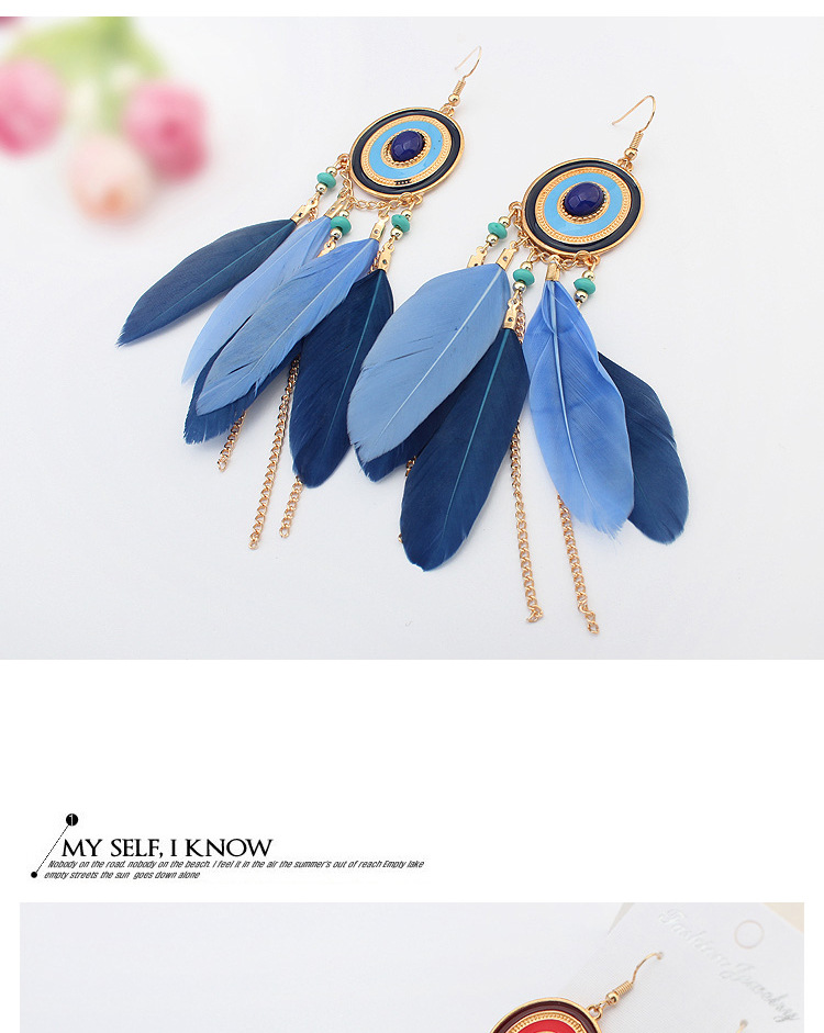 Fashion Bohemia disc feather tassel earrings