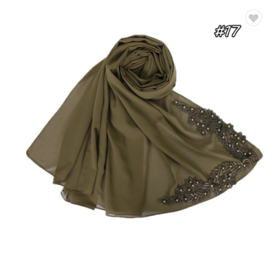Embroidered printed pearl chiffon Arab women's scarf