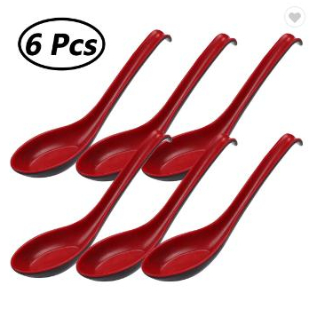 6 piece set of red and black plastic Southeast Asian spoon