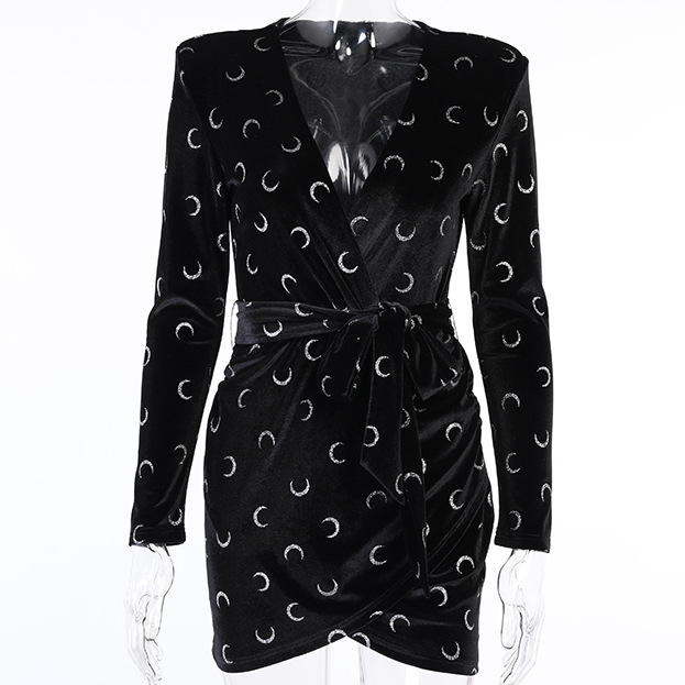 Europe and the United States chun xia sexy v-neck waist belt dress