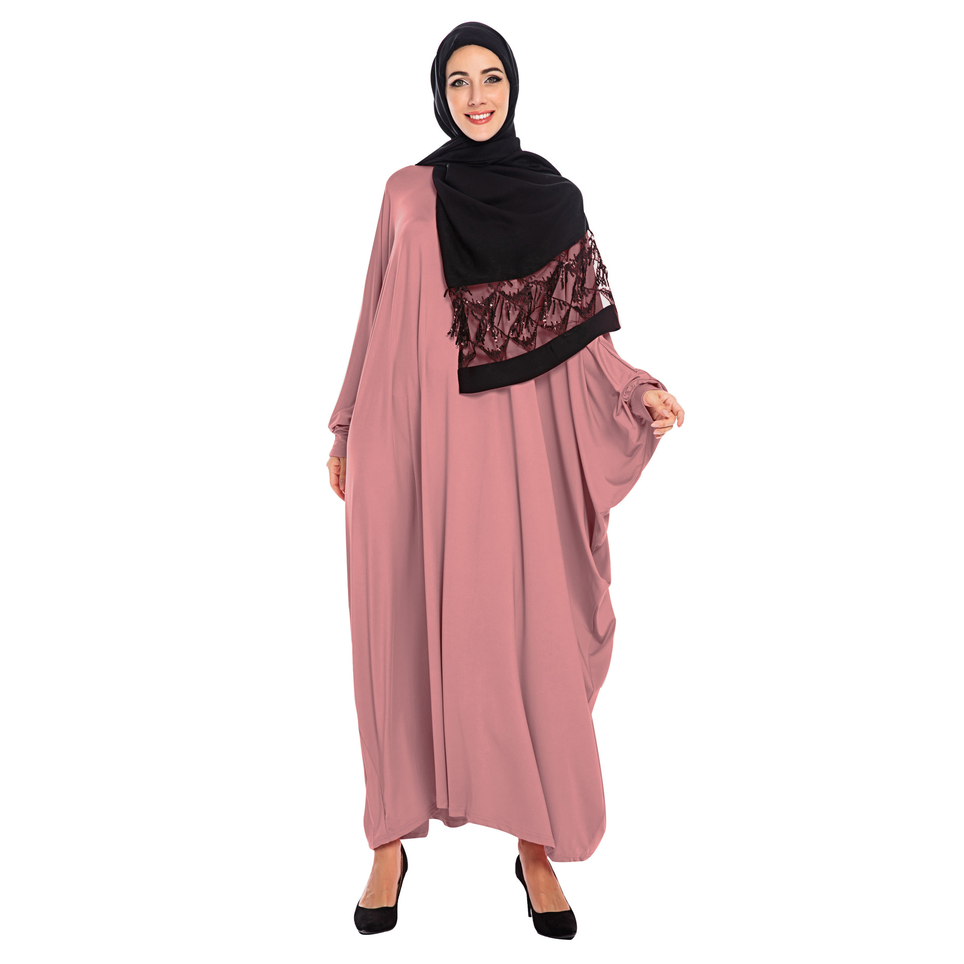 Popular leisure pure color round collar Arab women burqa