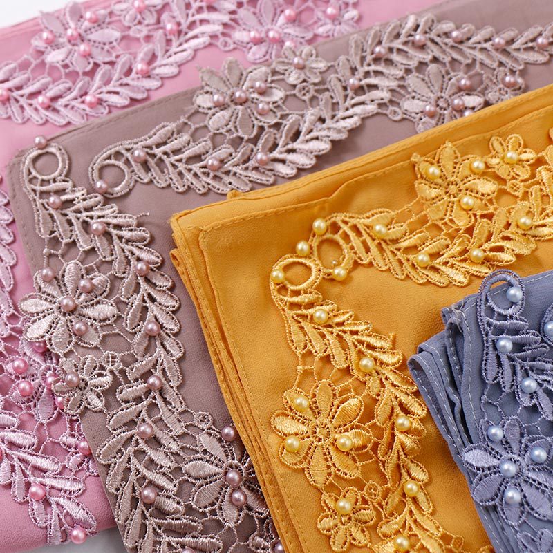 Embroidered printed pearl chiffon Arab women's scarf