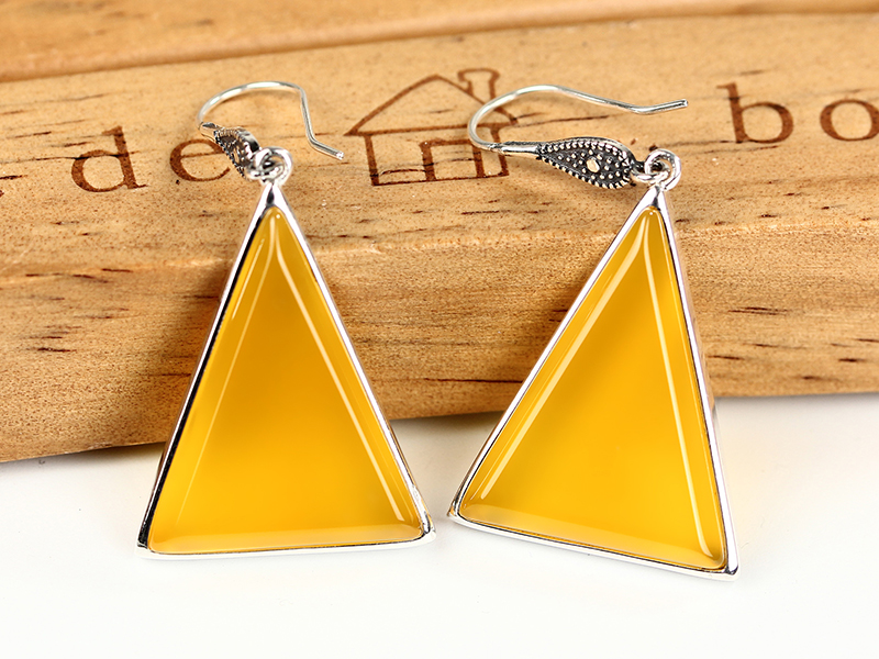 Jia Shun Tai silver jewelry handmade triangular agate earrings