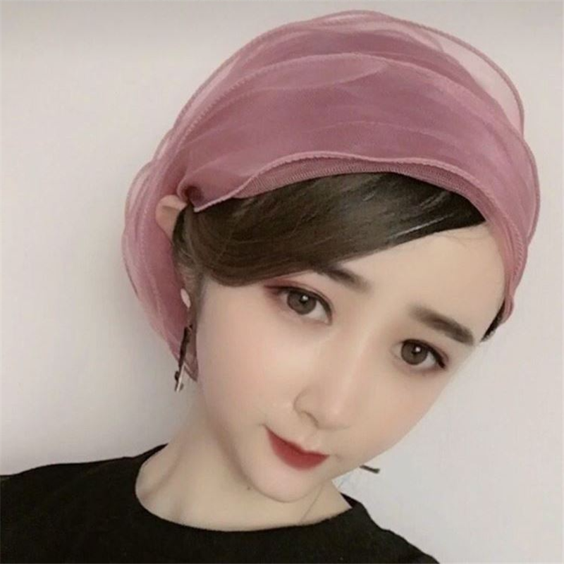 Arabic lady's hat with fashionable organza lace and high collar