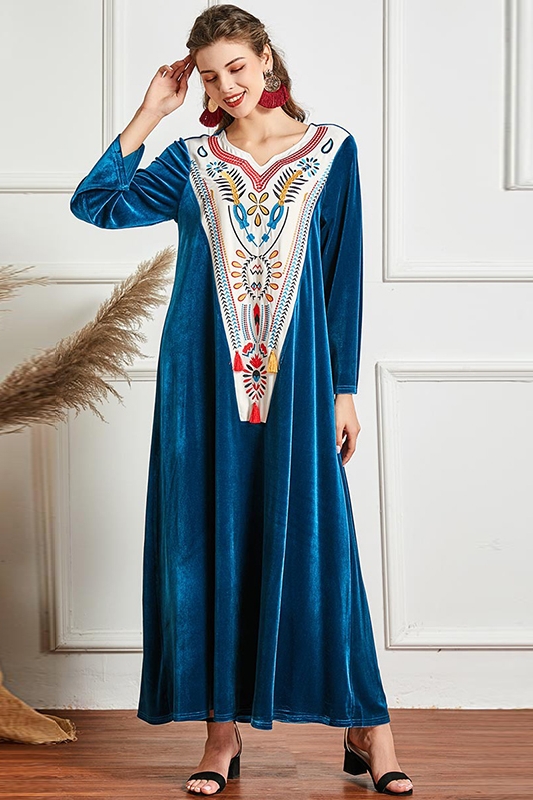 Arab Xinjiang ethnic wind sand special Middle East New Fashion autumn and winter golden velvet robe dress abaya