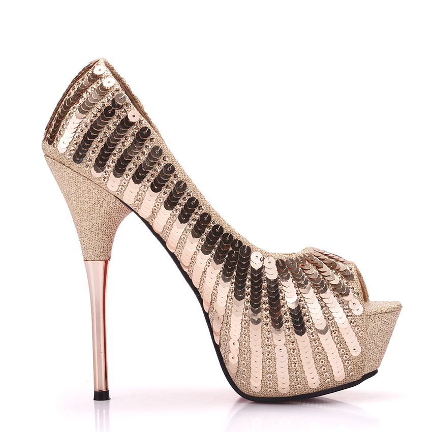 Sexy to glitter peep-toe golden pearls Middle East Lady's high heels