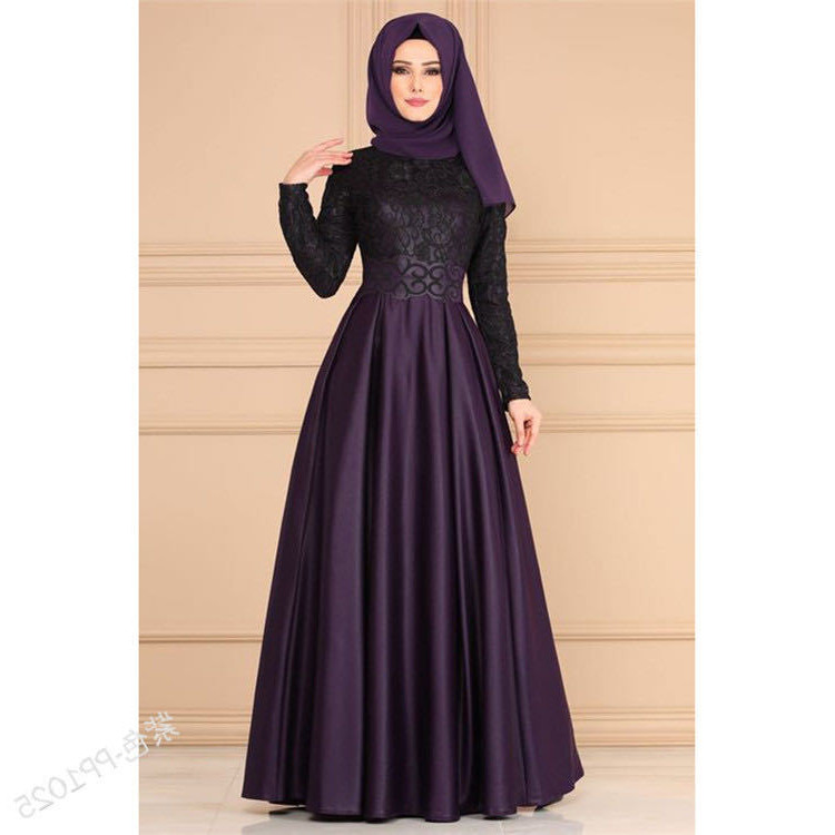 Patchwork retro Muslim style long-sleeved slim robes