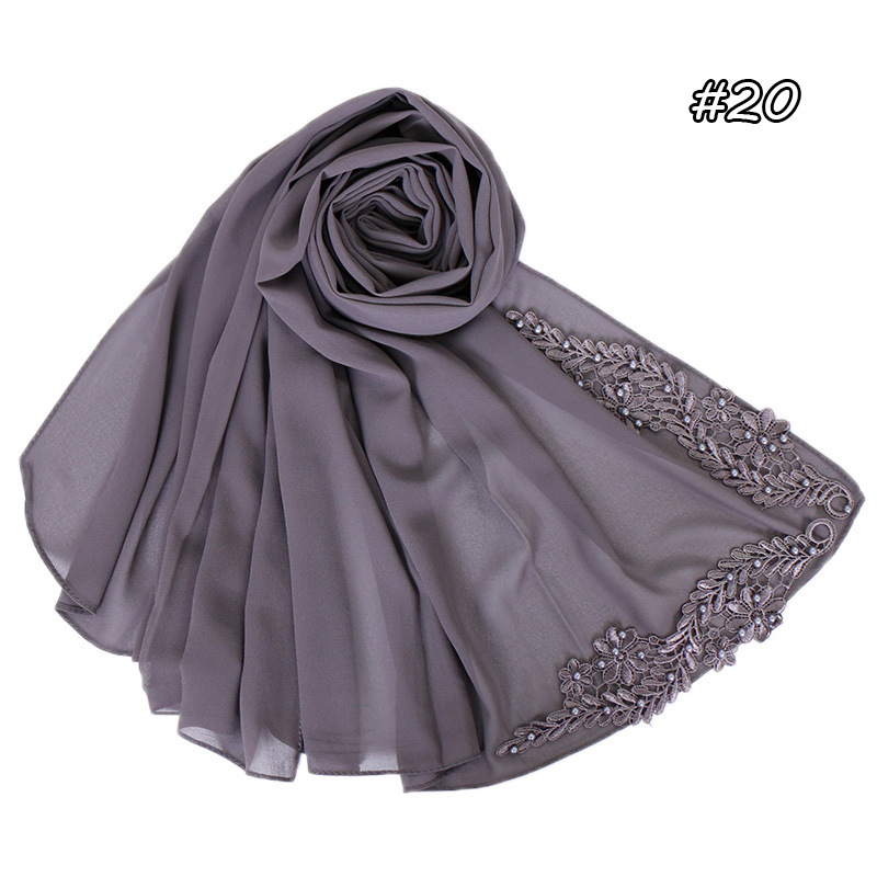 Embroidered printed pearl chiffon Arab women's scarf