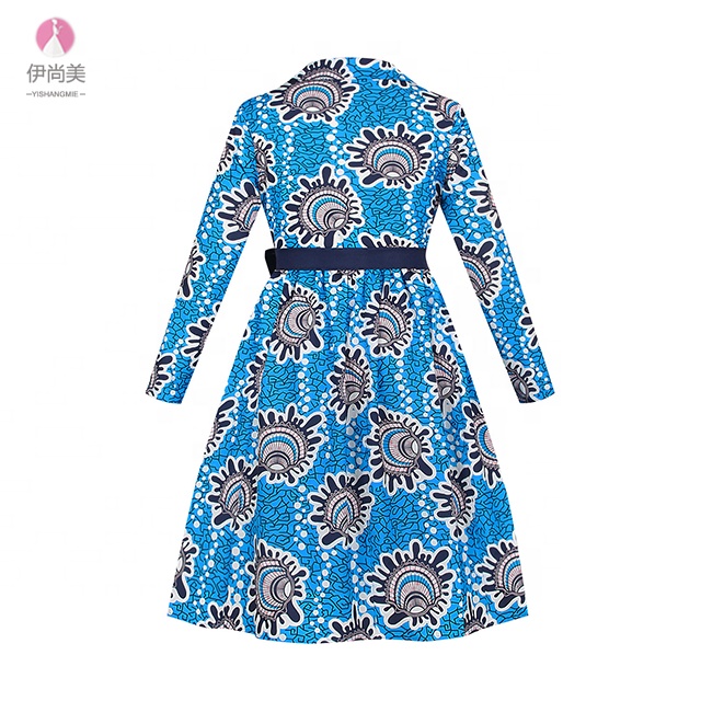 Design V-neck long sleeve printed medium and long loose summer African ladies dress