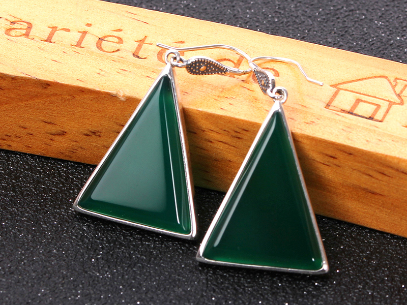 Jia Shun Tai silver jewelry handmade triangular agate earrings