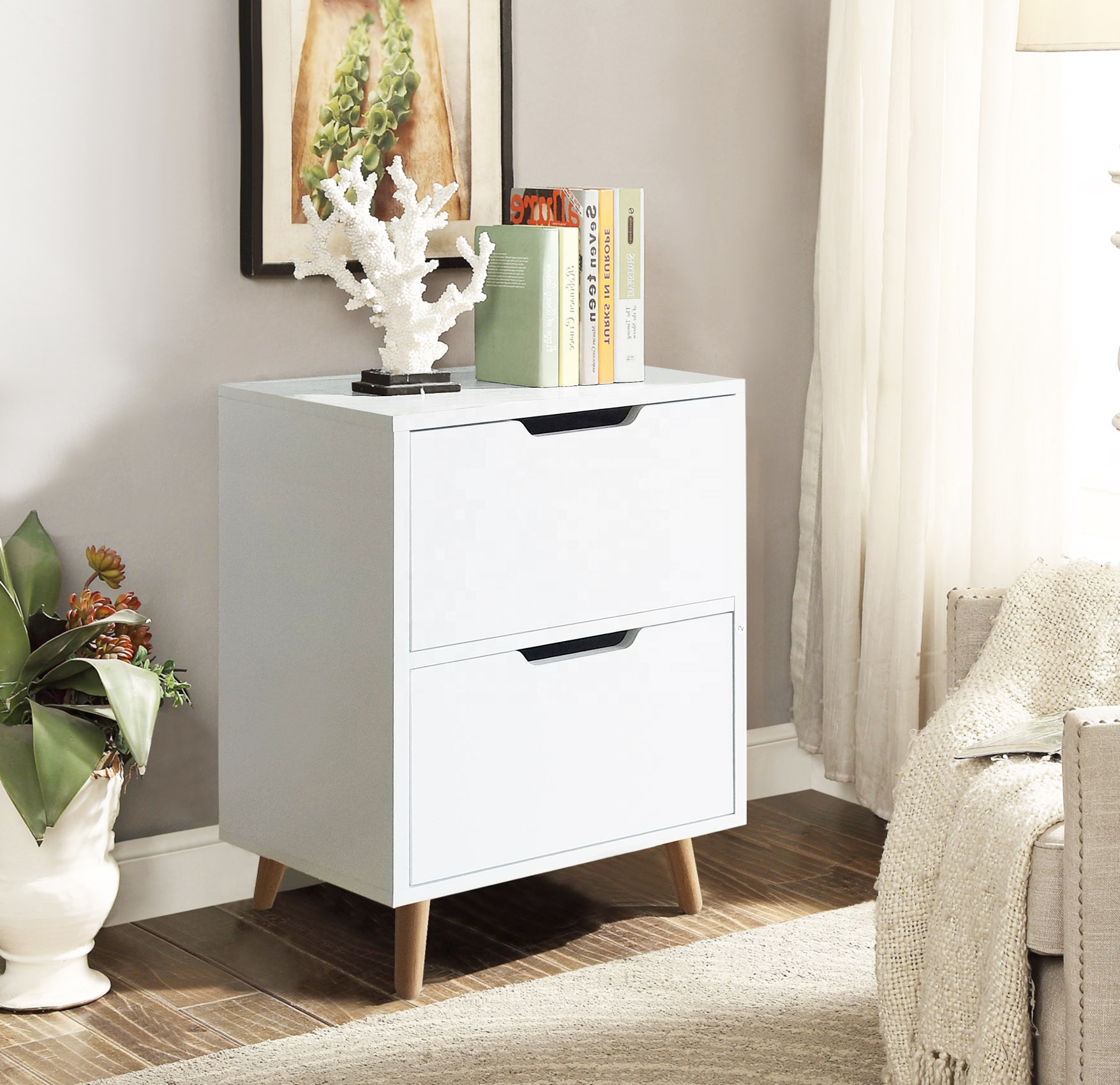 Modern white highlights the bedroom nightstand