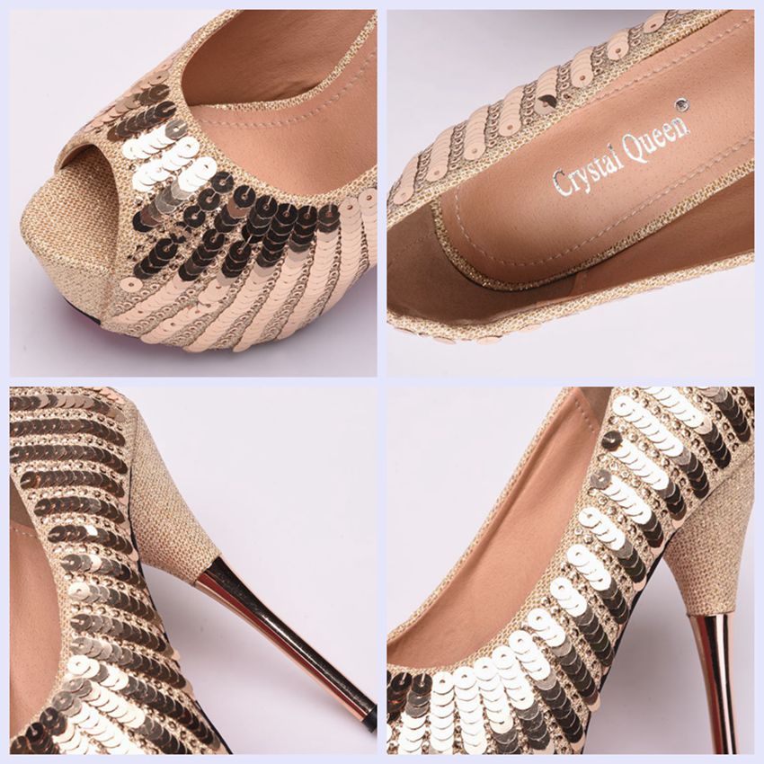 Sexy to glitter peep-toe golden pearls Middle East Lady's high heels