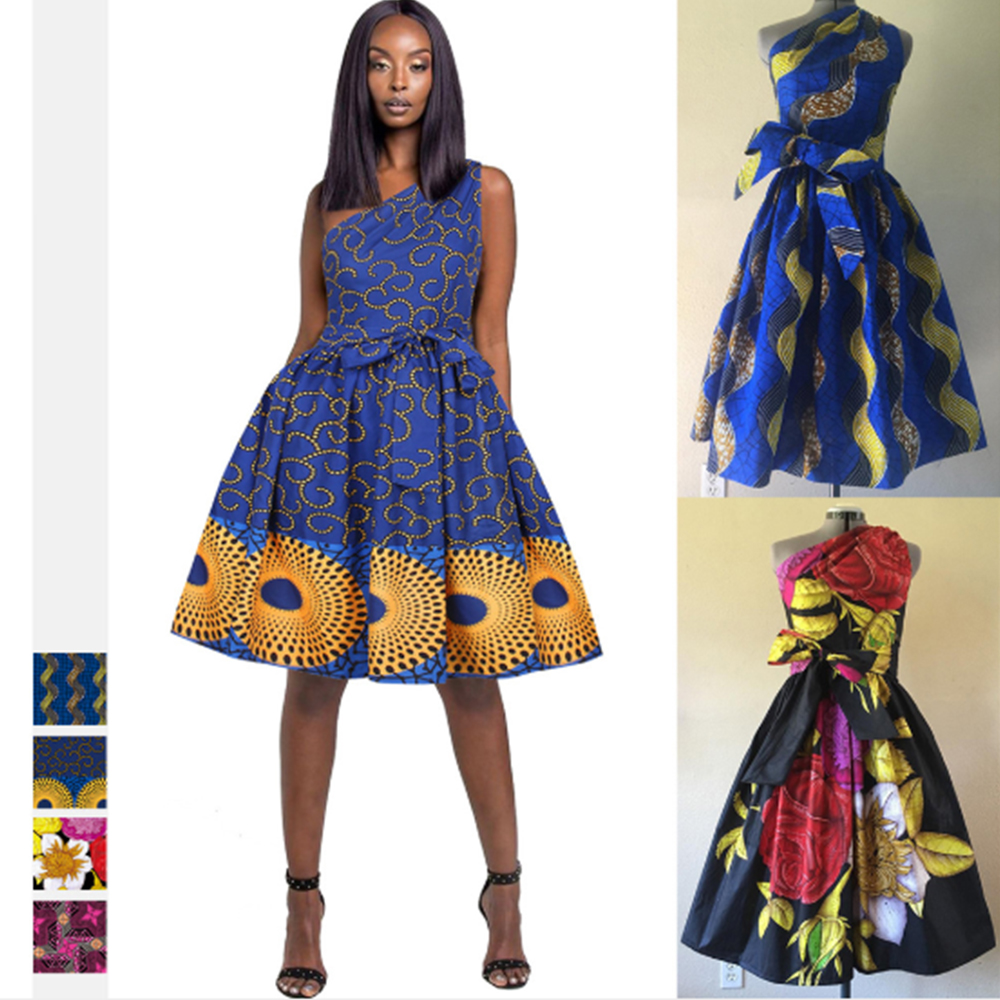 Wholesale Ready To Ship Sublimation Women New African kenre slim Print Kitenge Designs lastest clothing fashion Dress