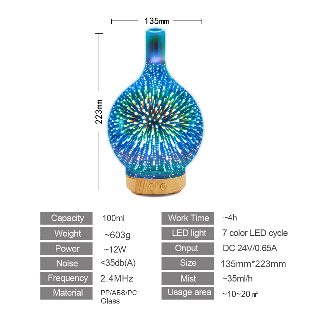 Colorful luminous fireworks pattern glass aromatherapy machine