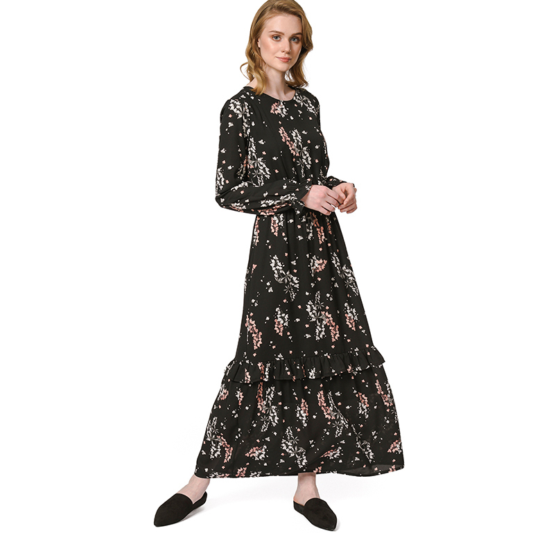 Wholesale Islamic Clothing Made in Turkey Floral Printed Long Gown Dress Women Muslim Wear Fashion Lady 