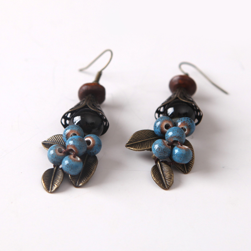 Jingdezhen jewelry handmade ethnic wind ceramic earrings