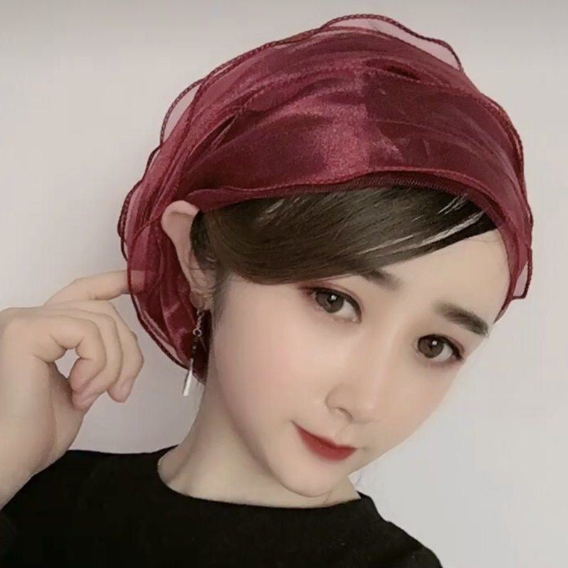 Arabic lady's hat with fashionable organza lace and high collar