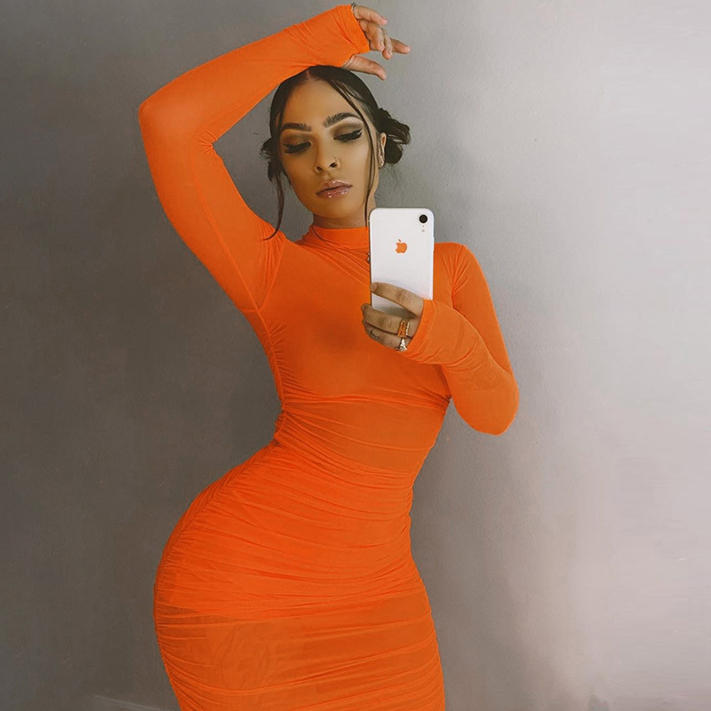Europe and the United States super fire sexy mesh perspective one-step fashion dress