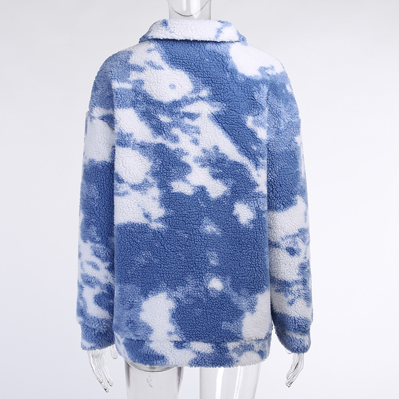 European and American fashion autumn/winter tie-dye lamb down long-sleeve zipper casual fried street ladies jacket