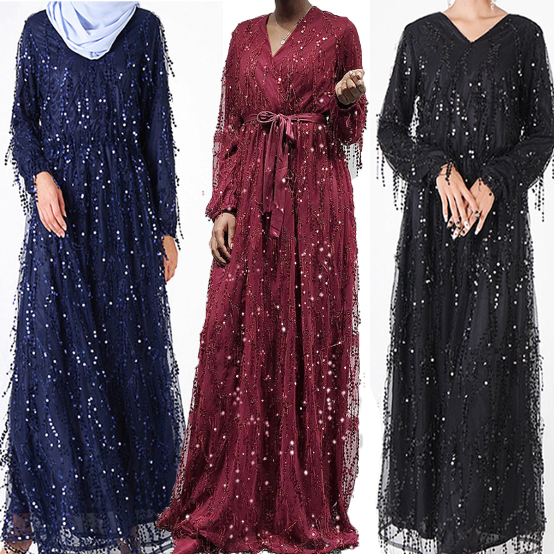 Women's high-end dubai tourism sequined dress robes