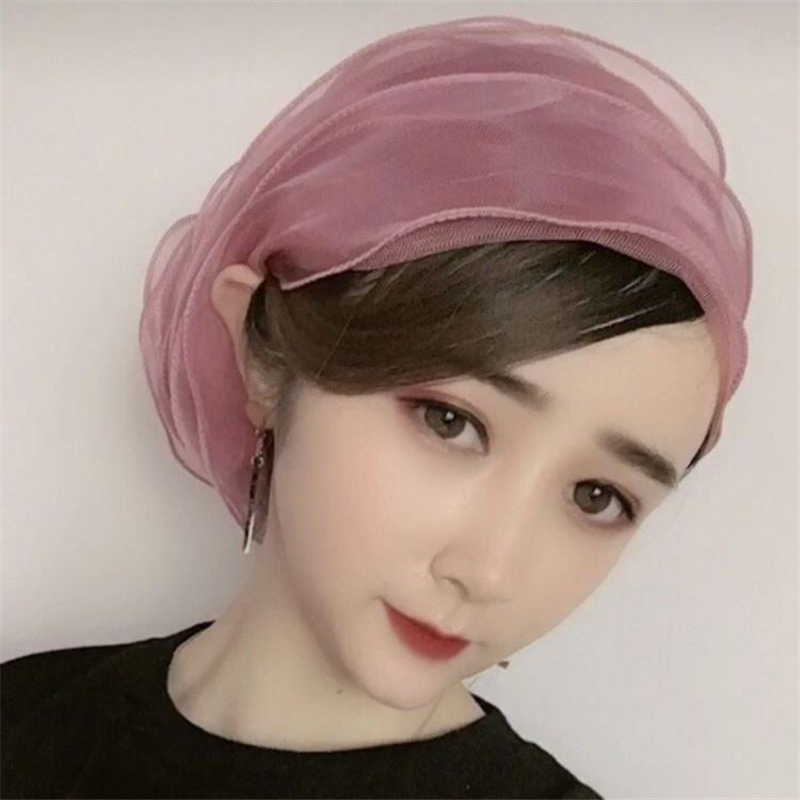 Arabic lady's hat with fashionable organza lace and high collar